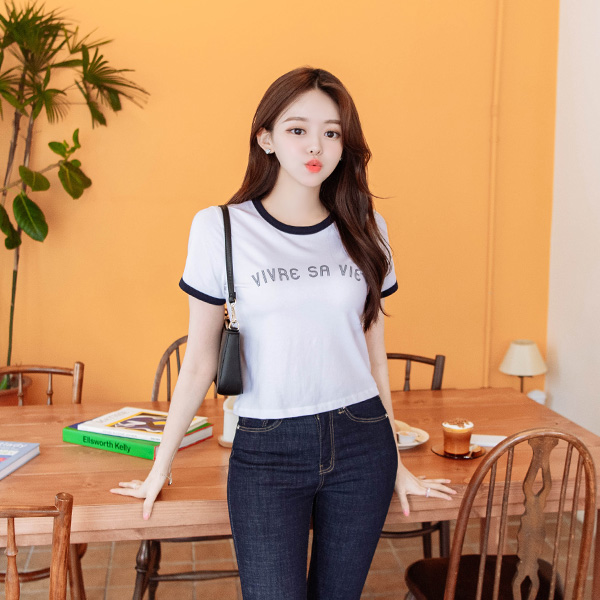 ts2129 치즈처럼 쫀득한 모달소재의 레터링 라운드넥 크롭 반팔 티셔츠 tee
