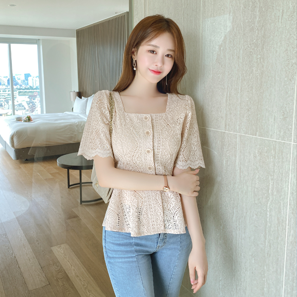 bs5257 흔치 않은 레이스 스퀘어넥 러블리 블라우스 blouse