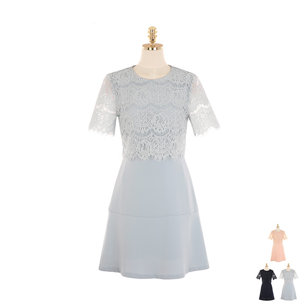 op9459 페미닌한 무드가 느껴지는 레이스 배색 A라인 미니 원피스 dress