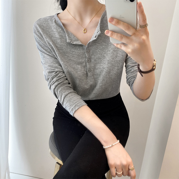 ts2136 데일리하게 즐기기 좋은 시스루 버튼 긴팔 티셔츠 tee