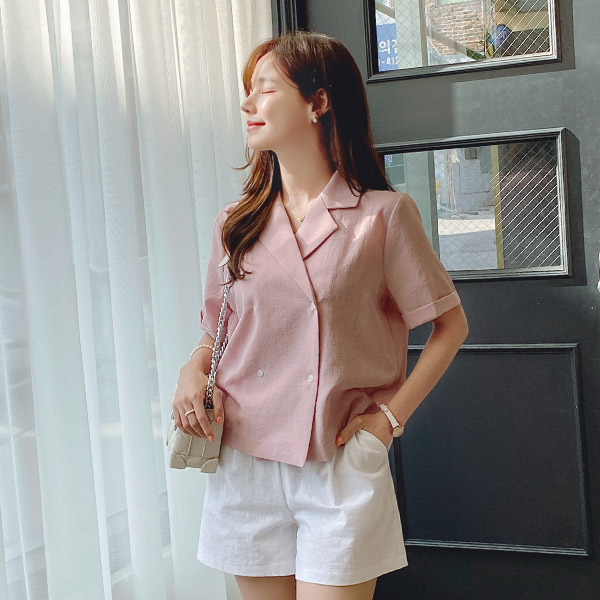 bs5265 썸머시즌 활용도 높은 2WAY 테일러드 카라넥 더블 버튼 자켓 블라우스 blouse