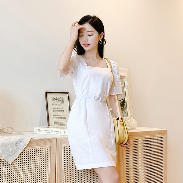 op9529 벨트가 세트로 구성된 깔끔한 무드의 투웨이 스퀘어 린넨원피스 dress