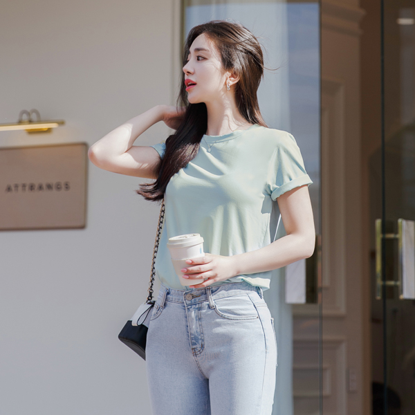ts2141 트렌디한 컬러 구성의 탄탄한 베이직 반팔 티셔츠 tee