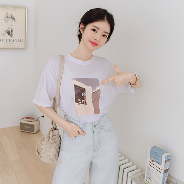 ts2144 이미지 프린팅 포인트 코튼패브릭 라운드 반팔티셔츠 tee