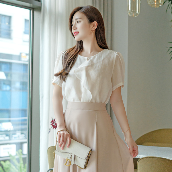 bs5290 분위기미인 고급스러운 진주 러플 시스루 블라우스 blouse