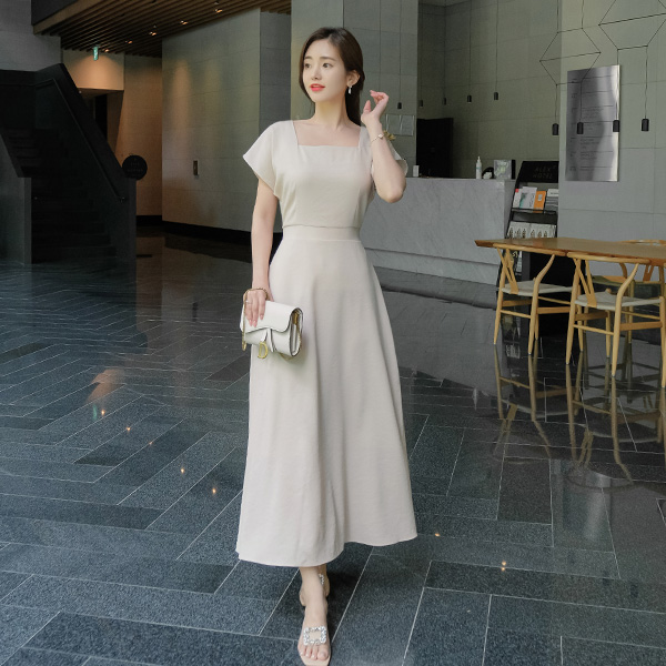 op9544 단아한 청순여신 스퀘어넥 A라인 롱원피스 dress