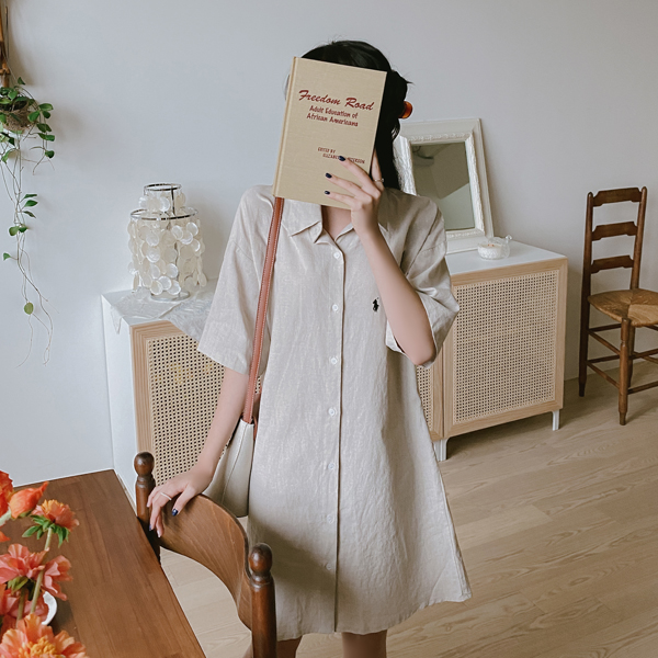 op9594 내추럴함과 고급미가 함께 전해지는 카라 린넨 원피스 dress