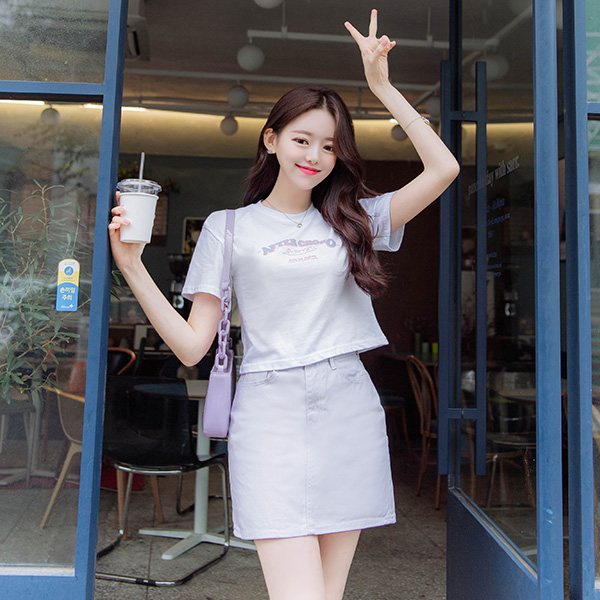 sk4233 산뜻한 컬러감과 베이직한 디자인의 데일리 세미A라인 코튼 미니스커트 skirt