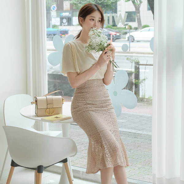 sk4235 로맨틱한 감성의 세로 레이스 머메이드 롱 스커트 skirt