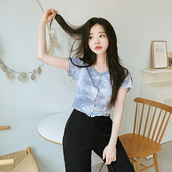 cd1453 물나염패턴으로 완성된 스냅단추 디테일의 크롭가디건 cardigan