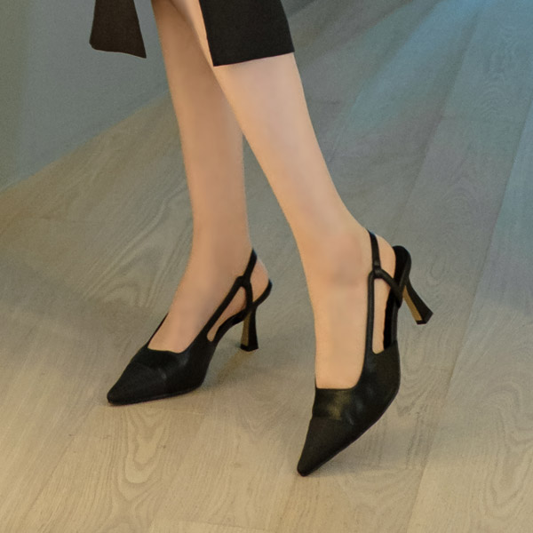 sh1952 세련된 스틸레토 디자인의 배색 포인트 슬링백 미들힐 shoes