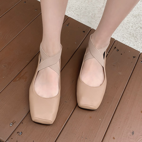 sh1948 청순한 사각코 쉐입과 편안한 크로스밴딩 디테일의 발레리나 플랫슈즈 shoes