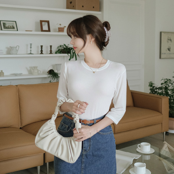 ts2166 보들보들 기분좋은 감촉의 슬림핏 쫀쫀 라운드넥 7부 무지티셔츠 tee