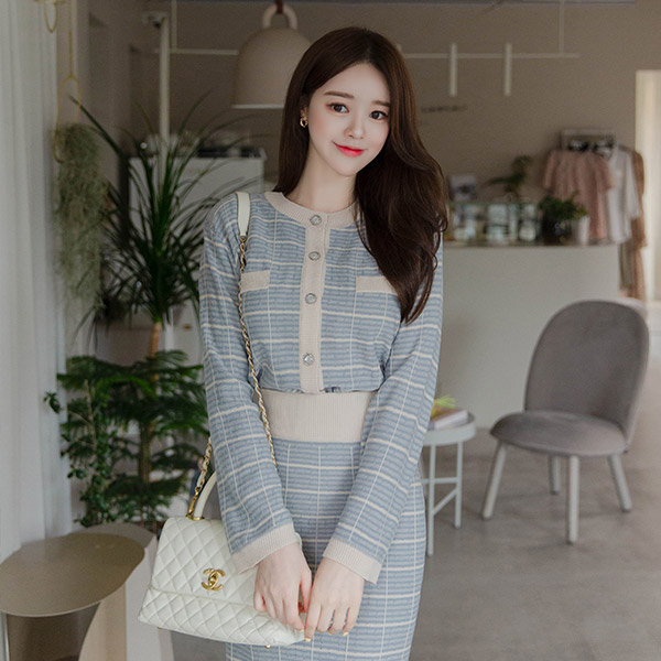 cd1466 센슈얼한 무드의 컬러 배색 실버 버튼 라운드넥 니트 가디건 cardigan