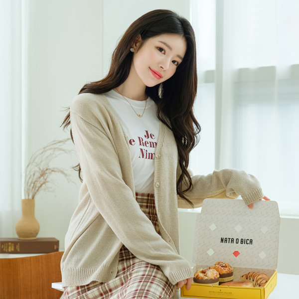 cd1474 옷장 속 잇템이 되어줄 Y넥 베이직라인 가디건 cardigan