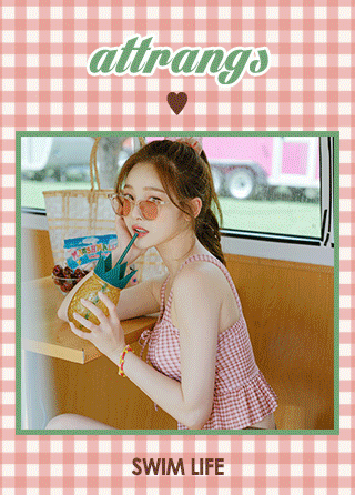 체크 패턴의 코르셋 탑과 하이웨스트 바텀으로 구성된 비키니 세트 여름 bikini