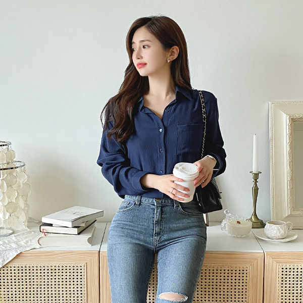 bs5369 편안한 내추럴 감성 패브릭으로 제작된 간절기 데일리 포켓셔츠 blouse