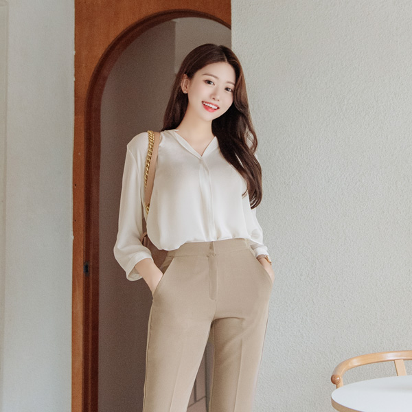 bs5372 고급스러운 셔링 7부소매 쉬폰 블라우스 blouse