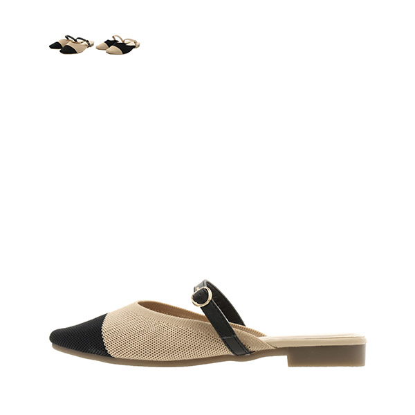 sh1959 세련된 배색포인트와 내추럴 패브릭의 둥근코 스트랩 플랫 뮬 shoes