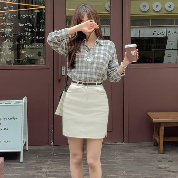 bs5377 가볍고 부드러운 코튼 소재의 체크패턴 포인트 긴팔셔츠 blouse