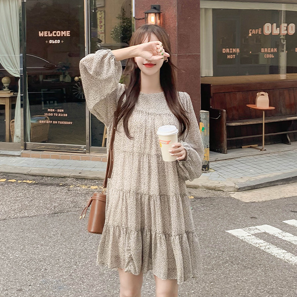 op9728 유니크하게 완성된 레오파드 패턴과 A라인 캉캉 미니원피스 dress