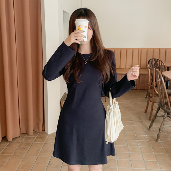 op9730 데일리하게 입기 좋은 뒷리본 라운드넥 A라인 미니 원피스 dress