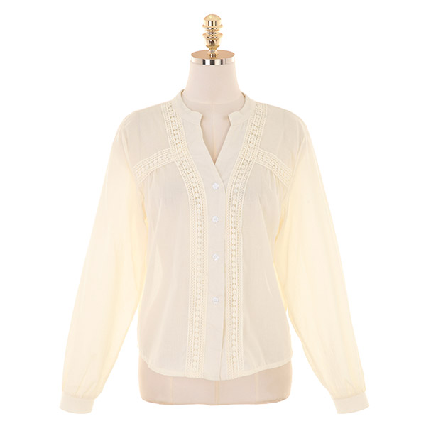 bs5390 레이스띠 장식이 돋보이는 내추럴 V넥 긴팔 블라우스 blouse