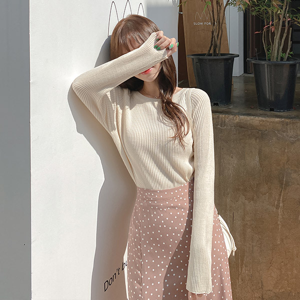 nt2260 소프트 감촉의 래글런 디자인 라운드넥 데일리 골지 니트탑 knit
