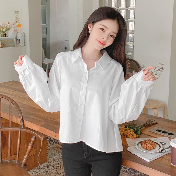 bs5410 백라인 플리츠 주름 포인트의 A라인 세미크롭 남방 blouse