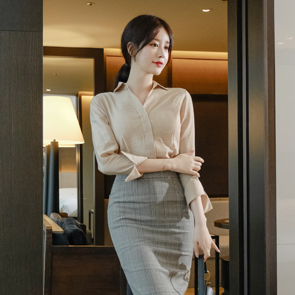 bs5421 데일리한 히든 버튼 카라 셔츠 블라우스 blouse