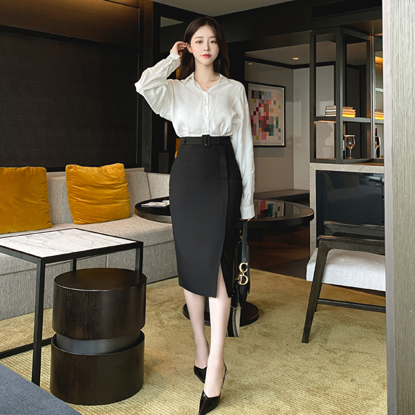 sk4288 모던한 무드의 벨트 롱 H라인 스커트 skirt