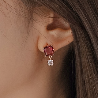 ac4667 반짝이는 미니 스퀘어 큐빅 드롭 은침 이어링 earring