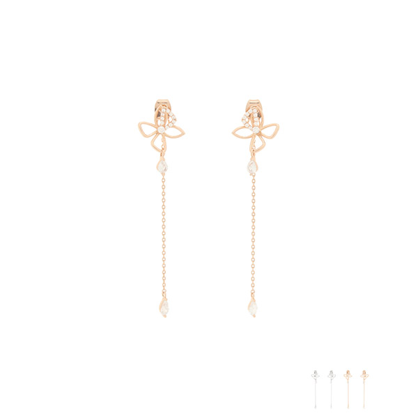 ac4671 청순하고 로맨틱한 큐빅 나비 장식의 롱 드롭 은침 이어링 earring