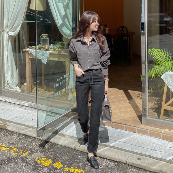 bs5429 감성가득 잔체크패턴의 편안한 루즈핏 포켓 셔츠 blouse