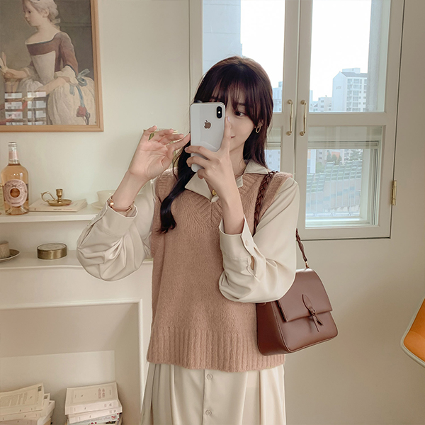 vs174 포근함 가득한 알파카 혼방의 V넥 레이어드 세미크롭 니트조끼 vest