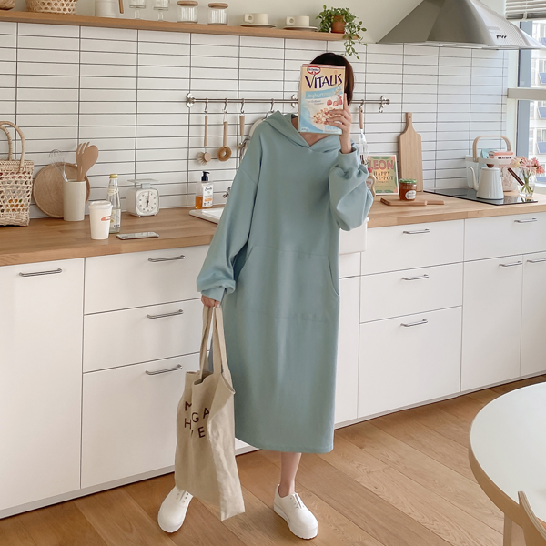 op9841 소프트한 컬러감의 편안한 루즈핏 후드원피스 dress