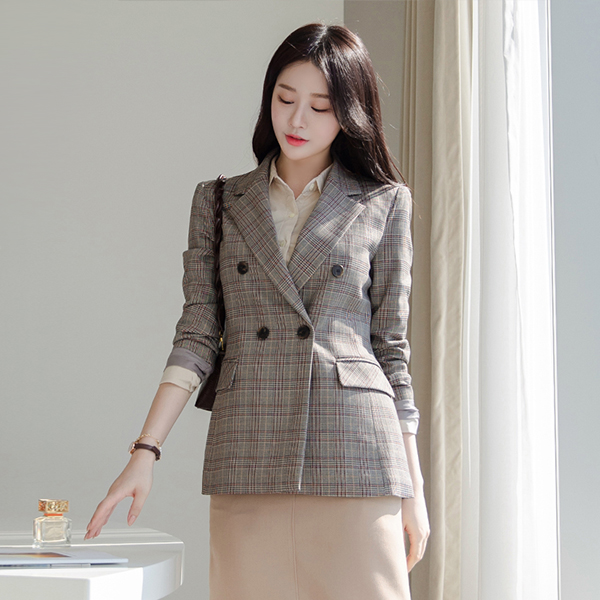 jk1284 매끈하고 부드러운 표면감의 슬림 라인 더블 체크 자켓 jacket