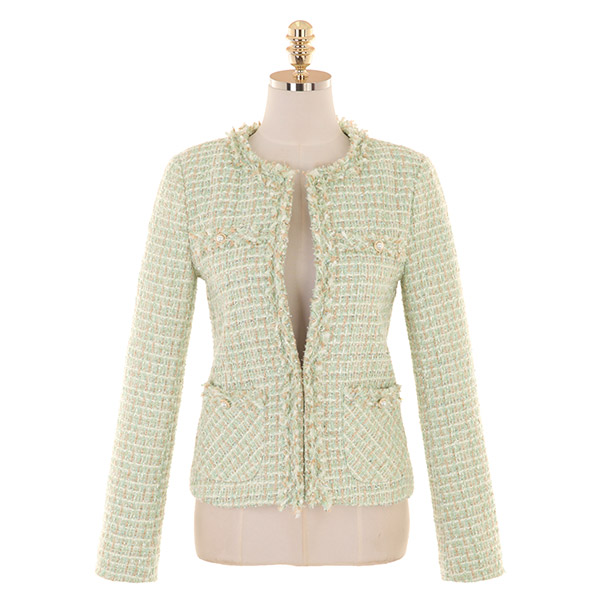 jk1287 원버튼 디자인의 반 오픈형 프린지 트위드 자켓 jacket