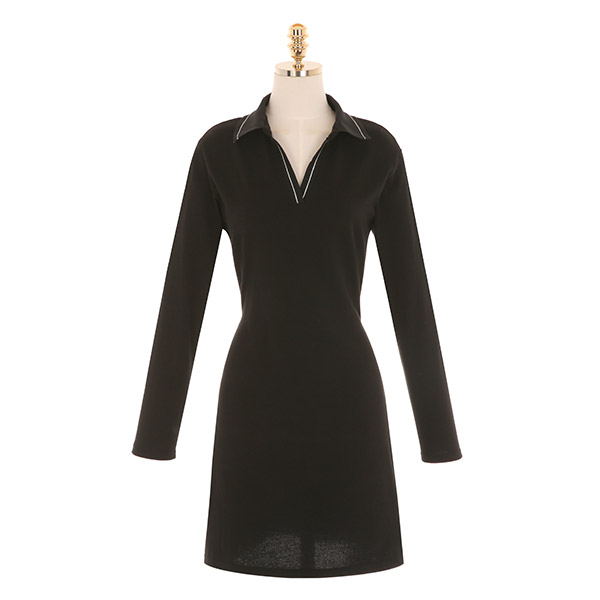 op9871 편안하게 착용되는 오픈 카라 디자인의 허리 스트랩 원피스 dress
