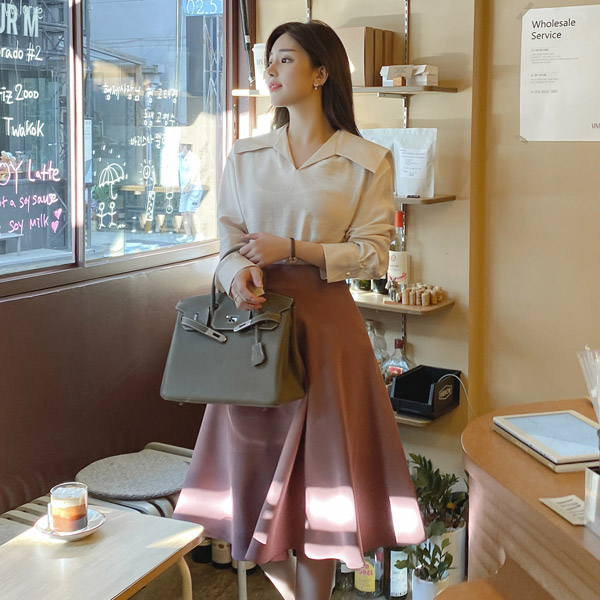 bs5461 은은한 광택감의 모달패브릭으로 완성된 세일러 오픈카라넥 블라우스 blouse