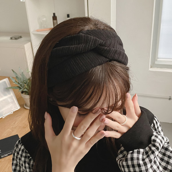 ac4705 내추럴하고 볼륨감있는 트위스트 포인트 골지 와이드 헤어밴드 hairband