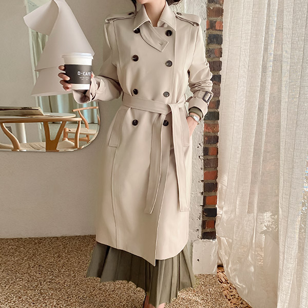 jk1297 세련된 핏감과 베이직 디자인의 클래식 더블버튼 롱 트렌치코트 jacket