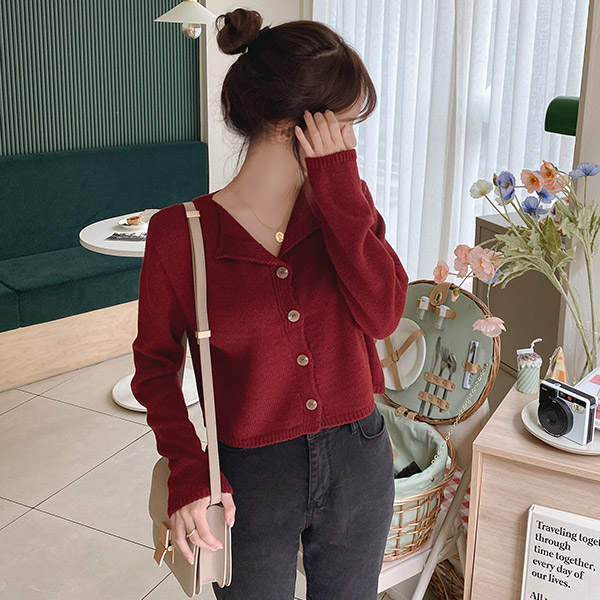 cd1512 여리한 핏감의 오픈카라 디테일 세미크롭 미니가디건 cardigan