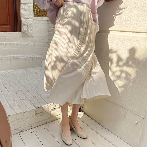 sk4328 로맨틱과 우아한 무드를 가득 담은 허리밴딩 플리츠주름 롱 스커트 skirt