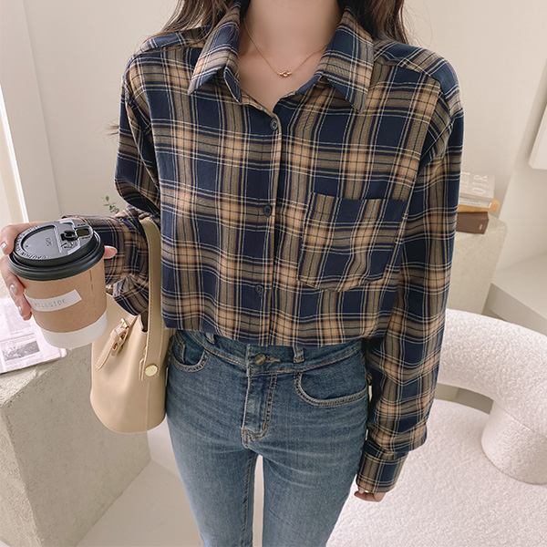 bs5476 모던 루즈 체크 포켓 셔츠