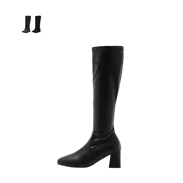 sh2024 F/W 머스트해브 블랙 컬러의 레더와 스웨이드 구성 스퀘어토 롱부츠 shoes