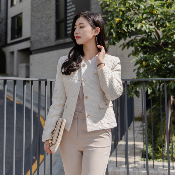 jk1305 골드 버튼 장식과 도톰하고 고급스러운 트위드 소재의 울혼방 클래식 자켓 jacket