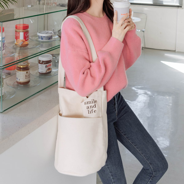 bg1139 귀여운 원통 쉐입 레터링 캔버스 숄더백 bag