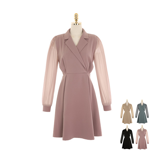 op9928 깔끔단정한 무드의 허리 핀턱 포인트 카라넥 플레어 미니원피스 dress