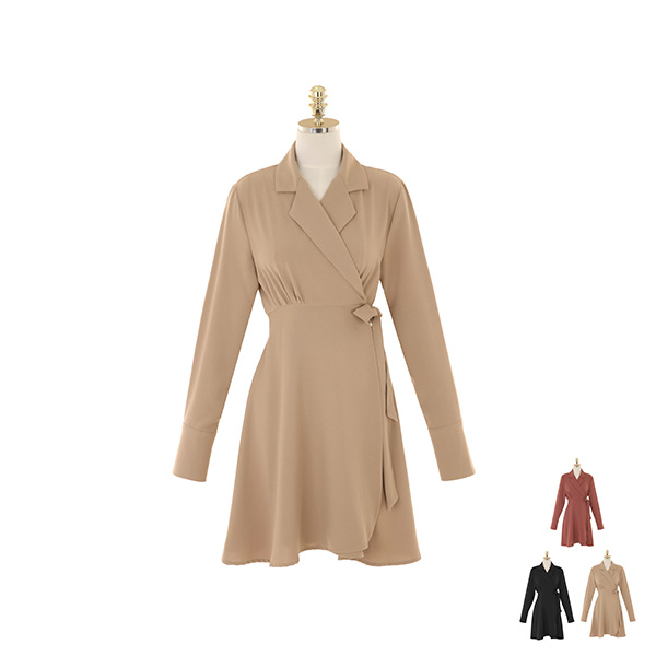 op9974 깔끔한 디자인으로 완성된 리본포인트 V넥라인 플레어 미니랩원피스 dress